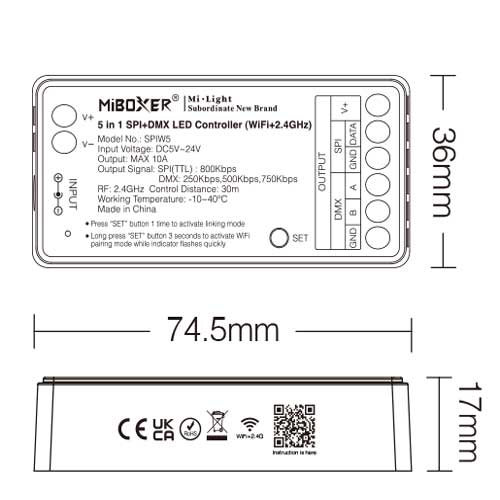 MiBoxer 2.4GHz IC LED Streifen Digital SPI WLAN Controller 5 in 1 DMX Empfänger SPIW5 MiBoxer 2.4GHz IC LED Streifen Digital SPI WLAN Controller 5 in 1 DMX Empfänger SPIW5
