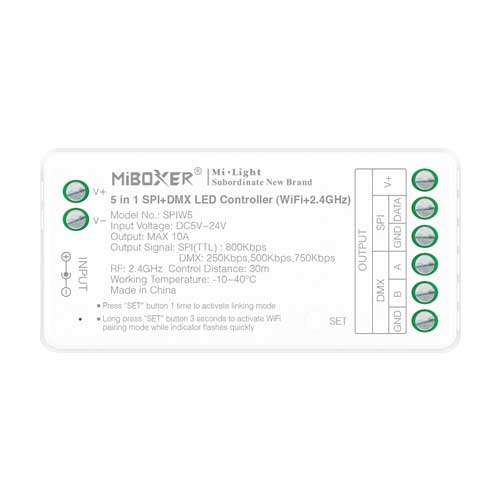 MiBoxer 2.4GHz IC LED Streifen Digital SPI WLAN Controller 5 in 1 DMX Empfänger SPIW5 MiBoxer 2.4GHz IC LED Streifen Digital SPI WLAN Controller 5 in 1 DMX Empfänger SPIW5